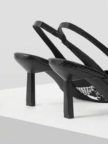 Mnmlis Spring And Summer Snake Pattern Design Pointed Toe Personalized Wind Slingback High Heels Shoes Workplace Commuting - Black and White - View 4