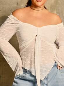 Lele Munniz Plus Size Sexy Lace Long Sleeve T-Shirt Top, See-Through, Versatile, Form-Fitting Fall Cloth For Women Casual - White - View 6