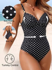 Shapewave Bộ đồ bơi liền thân có đệm mút, ôm sát bụng, kiểu dáng thanh lịch, dành cho nữ, phong cách nghỉ dưỡng mùa xuân/hè 26SS, màu đen. - Đen và trắng - Xem 3