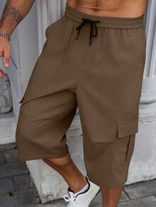 Manfinity Homme Pantalones capri casuales de talla grande para hombres con cintura con cordón y bolsillos cargo - Camel - Ver 3