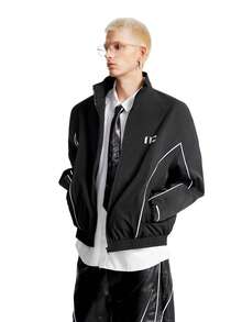 NEON BLANC Men's Street Wear Padded Shoulder Reflective Stripe Collar Zip Jacket, For Autumn And Winter, Spring, Outdoor - Black - View 3