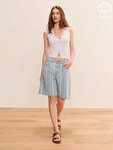 lacRébo Áo cotton trắng dệt kim mỏng cổ chữ V cài cúc phía trước, kiểu dáng dễ thương, thanh lịch theo phong cách Pháp, thích hợp mặc đi nghỉ mát, đi biển, mùa hè hoặc mặc thường ngày. - Màu be - Xem 5