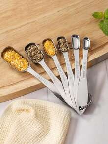 Madebyblanc 6 PIEZAS Juego de cucharas medidoras, Juego de herramientas de medición de cocina de acero inoxidable de alta calidad, para cocinar y hornear, para secos o líquidos, caben en frascos de especias - Plateado - Ver 3