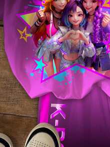 少女休闲彩色渐变韩流明星卡通女团印花圆领短袖T恤短裤两件套，适合夏季穿着 - 彩色 - 查看 7