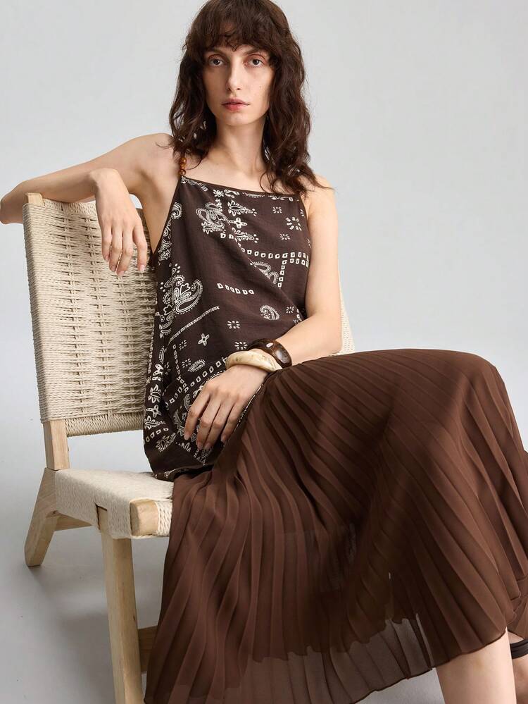 2026SS Spring/Summer New Arrival Women's Mid-Length Loose Dress, Printed Dress, Minimalist Elegant Urban Chic, Square Neck Design, Layered A-Line Silhouette, Suitable For Outings, Vacations, Parties, Weddings, Romantic Occasions, Office, School, Fashion Versatile Midi Dress
