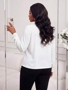SHEIN Lady CURVE Áo khoác dài tay đơn giản hàng ngày màu trơn cỡ lớn cho nữ, trang phục công sở thường ngày cho nữ - trắng - Xem 2