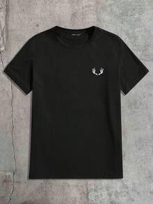 AXEPEAK Men Cotton Round Neck Graphic Print Tee, Summer, Couple Things - Black - View 1