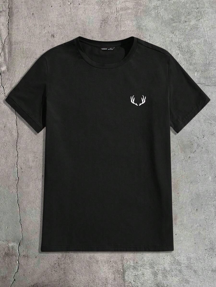 AXEPEAK Men Cotton Round Neck Graphic Print Tee, Summer, Couple Things - Black - View 1
