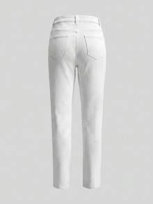 lacRébo Pantalones vaqueros blancos ajustados, atuendos de trabajo de primavera y verano, atuendos casuales, pantalones blancos de algodón - Blanco - Ver 7
