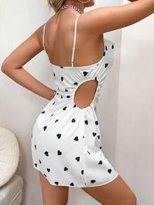 SHEIN Women's Sleepwear With Side Cutout, Ruched Spaghetti Strap And Printed Design - Black and White - View 2