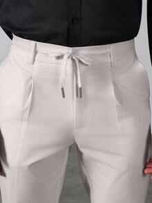 Manfinity Mode Quần tây nam màu trơn thắt lưng có túi phong cách casual lịch sự - Xám - Xem 2