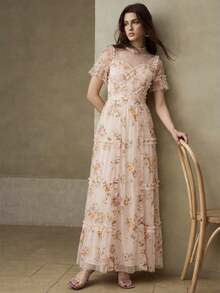 MOTF PREMIUM WOMEN'S ELEGANT FLORAL LONG DRESS - Pink - View 6