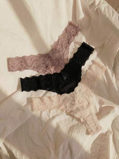 Lullawish 3 paquetes de tangas con encaje floral, lencería sexy