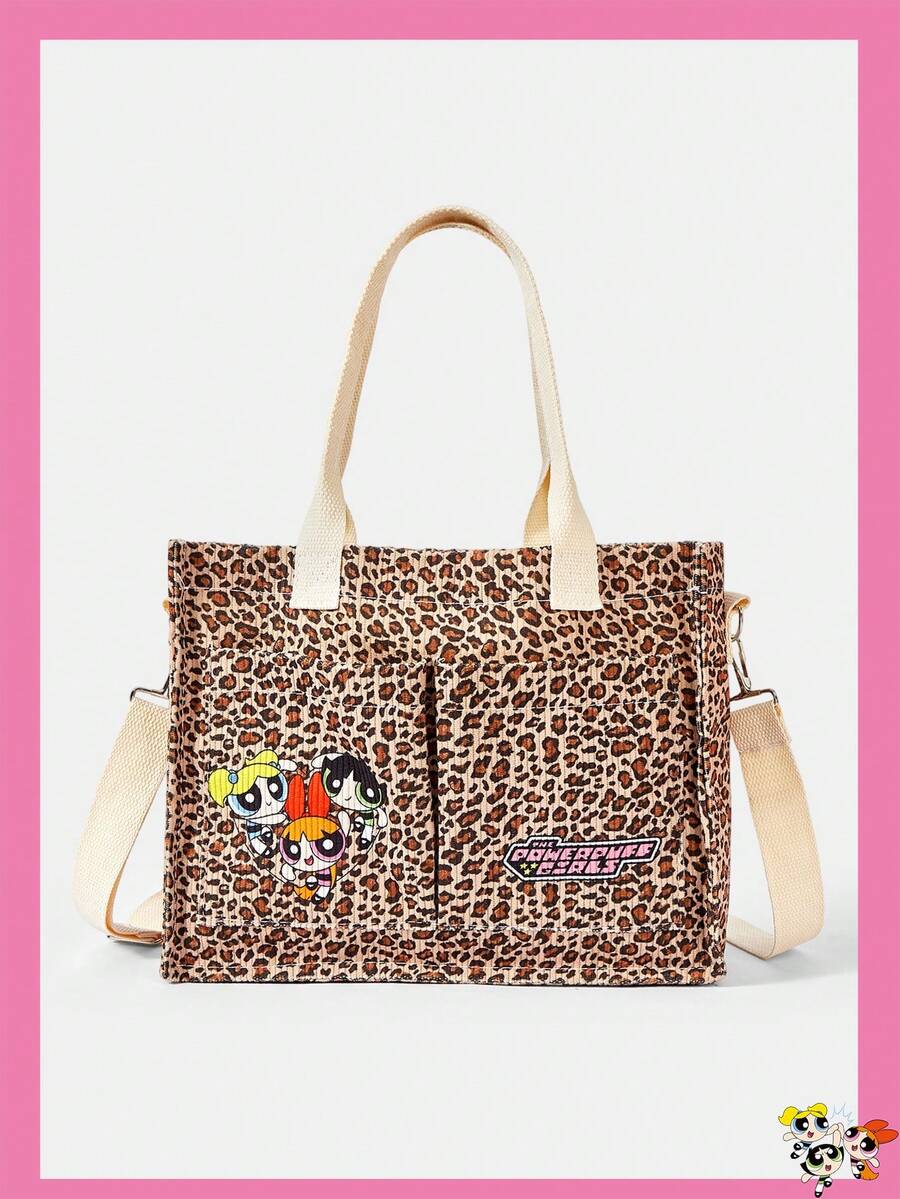 THE POWERPUFF GIRLS X SHEIN Túi đeo vai họa tiết da báo dành cho nữ, đa năng cho nhiều dịp, dung tích lớn, siêu nhẹ, bền, tiện dụng, giá trị thẩm mỹ cao, phong cách thời trang, phong cách giản dị, phong cách trung tính, phong cách thể thao, phong cách dễ thương, phong cách hoạt hình, dễ mang theo, thoáng khí, bền, có thể gấp gọn, chống bụi, thích hợp cho kỳ nghỉ, hoạt động ngoài trời, làm quà tặng văn phòng, đi làm, du lịch, nghỉ mát, sự lựa chọn của các bạn nữ trẻ và nhân viên văn phòng. - Mẫu báo - Xem 1