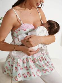 Áo thun cho bà bầu SHEIN Maternity kiểu dáng thường ngày, họa tiết da báo, viền bèo nhún, dây buộc phía trước, dáng spaghetti, thích hợp cho mùa hè. - Nhiều màu - Xem 8