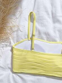 SHEIN Bộ bikini quây in hình vỏ sò và sao biển dành cho bé gái tuổi teen, thích hợp cho kỳ nghỉ hè trên bãi biển. - Màu vàng - Xem 4