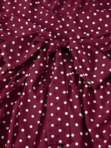 Sweetra Cute & Sweet Spaghetti Strap Bow Tie Polka Dot Mini Dress - Burgundy - View 3