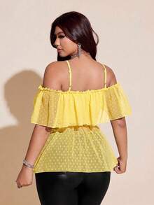 Viva Relle Áo camisole kiểu blouse size lớn màu trơn gợi cảm viền bèo nhún - Vàng nhạt - Xem 5