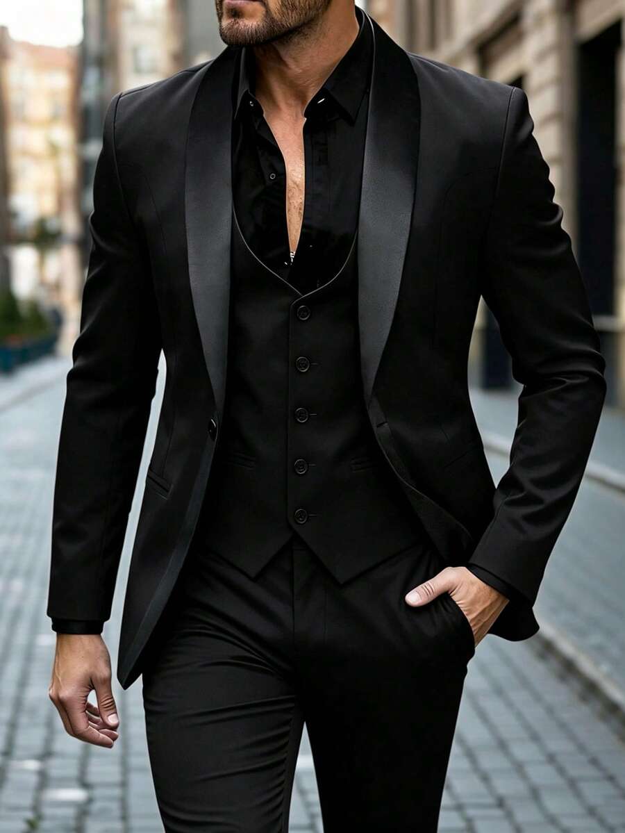 Manfinity Mode Áo vest công sở nam dáng suông, cổ tròn, thiết kế thanh lịch tạo thêm điểm nhấn và sự tinh tế, phù hợp cho đi làm hàng ngày, công sở, dự tiệc và các sự kiện. Chiếc áo vest này là một món đồ không thể thiếu trong tủ quần áo của nam giới, là món quà tuyệt vời dành cho bạn trai hoặc chồng. - màu đen - Xem 1