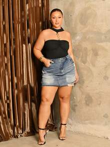 Lele Munniz 2025 Plus Size Women Elegant Fashion Design Solid Color High Elastic Fabric Metal Adjustable Buckle Versible Design Sense High-End Camisole Casual - Hitam - View 1
