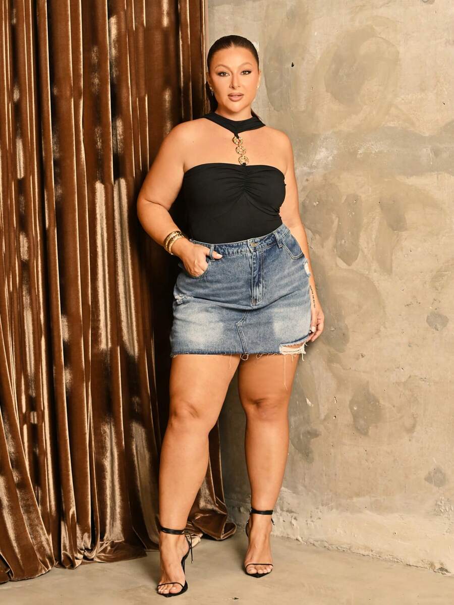 Lele Munniz 2025 Plus Size Women Elegant Fashion Design Solid Color High Elastic Fabric Metal Adjustable Buckle Versible Design Sense High-End Camisole Casual - Hitam - View 1