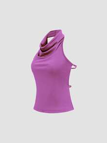 Sweetra Áo tank top cổ cao kiểu yếm thanh lịch, thiết kế cơ bản với dây thun điều chỉnh được ở phía sau. - Màu tím  Violet - Xem 4