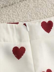 SHEIN Franclia 杏色柔软竹纤维面料，心形印花前片及中间拼接迷你裙，适合春夏外出约会，杏色短裙，女士下装，派对短裤，女士沙滩装，女士休闲短裙，女士度假装，夏季度假装，女士通勤装，夏季下装，女士春季装，女士冬季下装，女士商务正装，女士工作服，女士优雅短裙，女士办公室装 - 白色 - 查看 6