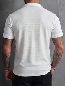 Manfinity Homme 男士純色短袖休閒通勤 Polo 衫，正式款 - 白色 - 查看 6