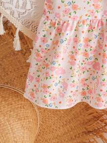 SHEIN Elladie kids 女童两件套碎花套装，粉色蝴蝶结装饰无袖上衣+纹理阔腿裤，甜美可爱夏季休闲装 - 粉色 - 查看 9