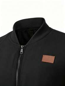 Manfinity Homme Men's Zip-Up Collar Casual Baseball Jacket With Embroidery Design, Long Sleeve - Black - View 4