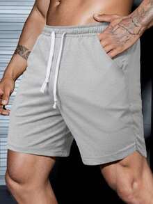 Manfinity Homme 2 piezas Pantalones cortos deportivos de verano casuales para hombres con cintura con cordón y bolsillos en diagonal - Multicolor - Ver 4