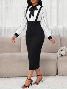 SHEIN Lady Slit Back Pencil Dress With Strap - Black - View 3