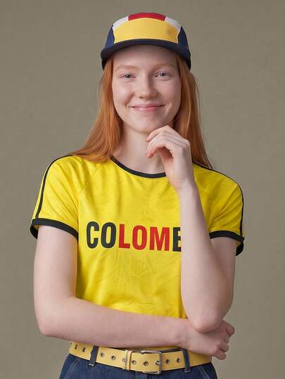 Elnivra 2026 Football World Cup Columbian Soccer Jersey Style Women's Cropped T-Shirt, Retro Print Football Fan Top, Team Columbian Supporter Outfit,In USA–Canada–Mexico