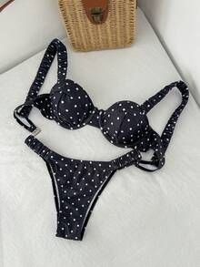 Swim Mod Bộ bikini hai mảnh có gọng, chấm bi đen trắng, thích hợp cho kỳ nghỉ hè, tiệc tùng trên bãi biển dành cho nữ, thiết kế mới. - màu đen - Xem 1