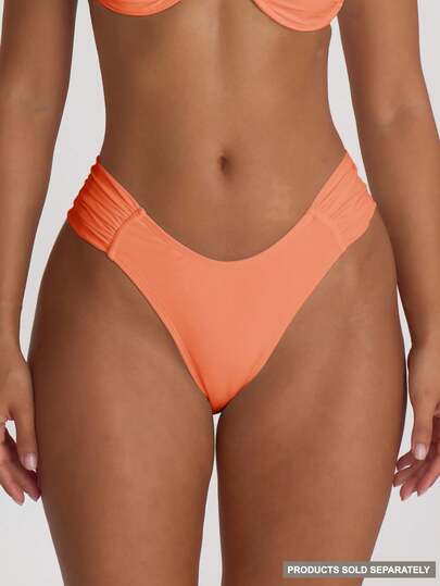 Musera Resort Quần bikini cạp trễ nhún bèo, kiểu dáng ôm sát, thích hợp cho kỳ nghỉ hè, du lịch biển, đồ bơi cơ bản, màu trơn, phong cách nghỉ dưỡng.