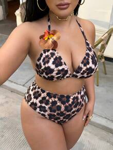 Swim SXY 大尺碼 3 件組花卉飾邊素色休閒女式泳裝套裝 度假海灘假期棕色夏季 - 彩色 - 查看 5