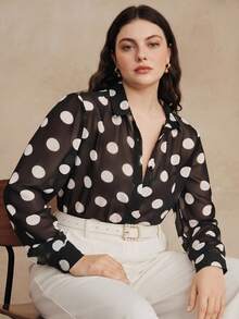 Anewsta High Quality Fashionable French Retro Elegant Polka Dot Chiffon Long Sleeve Women's Blouse, Versatile For Commuting Fall - Black - View 7