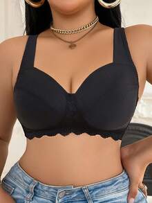 SHEIN 1pc Plus Size Wireless Bra With Thin Lining - Black - View 7