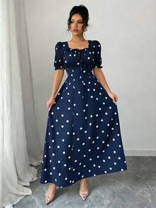 Rafferiza Đầm nữ thanh lịch in hoa, cổ vuông, viền bèo nhún, tay bèo nhún, thích hợp cho mùa xuân, hè và thu, đầm ngắn. - Nhiều màu - Xem 4