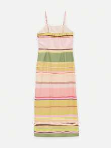 Nöista Sleeveless Maxi Dress With Colorful Horizontal Stripes In Soft Pastel Tones.Features Thin Adjustable Straps.Perfect For Summer Style - Multicolor - View 8