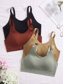 Lowkey Lull 4pcs/Set Minimalist Solid Color Comfortable Wireless Bras - Multicolor - View 3