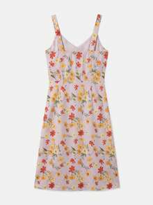 lacRébo Vestido midi con flores de lila, con botones delanteros y escote de corazón, vestido casual de primavera y verano para vacaciones, vestido con flores, vestido de estilo francés - Morado - Ver 8