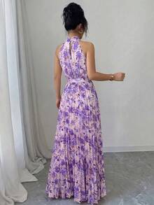SHEIN Elenzya Đầm chữ A thanh lịch, lãng mạn, cổ bèo nhún họa tiết hoa nhí, eo xếp ly, thích hợp cho phụ nữ đi nghỉ mát, phù hợp cho kỳ nghỉ. - Nhiều màu - Xem 2