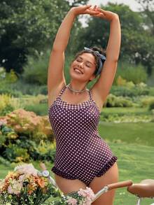 Swim Mod Plus Size Women One-Piece Random Print Sexy & Cute Sports Swimsuit - Multicolor - View 5