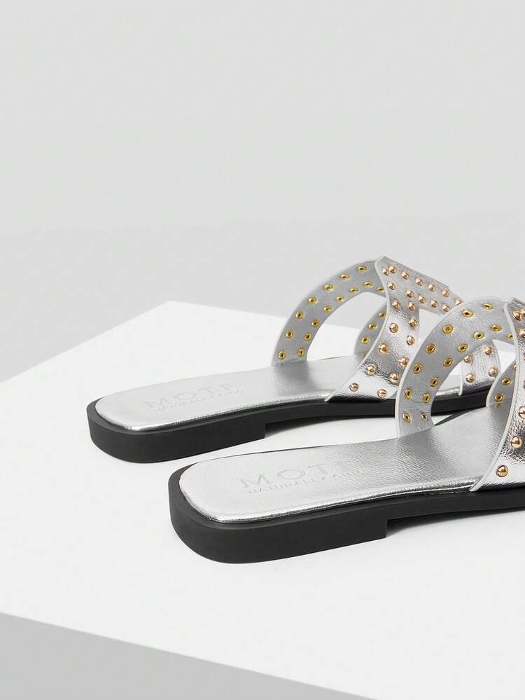 WOMEN'S SUMMER FASHION STREET CASUAL COMMUTE RIVET DECOR OPEN TOE FLAT SANDALS SPRING SHOES