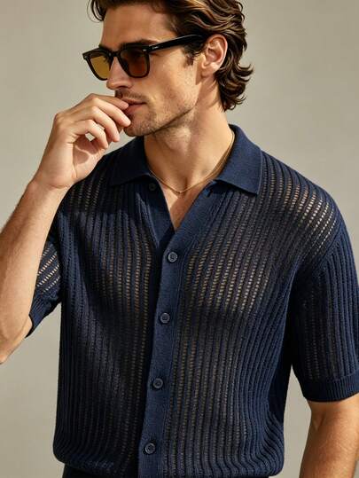 Manfinity Dauomo Men's Solid Color Double-Breasted Casual Versatile Everyday Knit Top