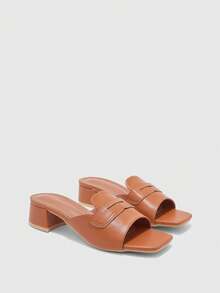 CUCCOO BIZCHIC Giày sandal cao gót thời trang nữ, kiểu dáng nhẹ, gót dày bằng chất liệu PU, phù hợp cho mọi mùa, đi làm, đi chơi, đi làm hàng ngày, thanh lịch, thích hợp cho các lễ hội, hoạt động ngoài trời, văn phòng. - màu nâu - Xem 2