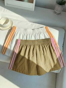 Comfortcana 2 chiếc quần short thể thao nữ dáng rộng, cạp chun, kẻ sọc bên hông, thích hợp cho mùa tựu trường. - Nhiều màu - Xem 5