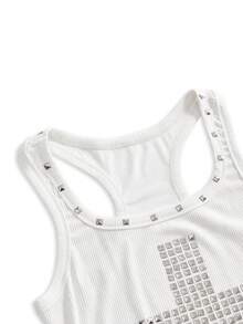 ROMWE Avant Women's Retro Baddie Unisex Streetwear Starry Sky & Rivet Print Tank Top - White - View 3