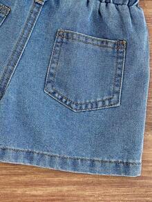 Cozy Pixies Áo vest cổ phồng màu mơ dễ thương cho bé gái, chất liệu vải dệt họa tiết, kết hợp với quần short màu xanh nhạt đa năng. - Nhiều màu - Xem 5